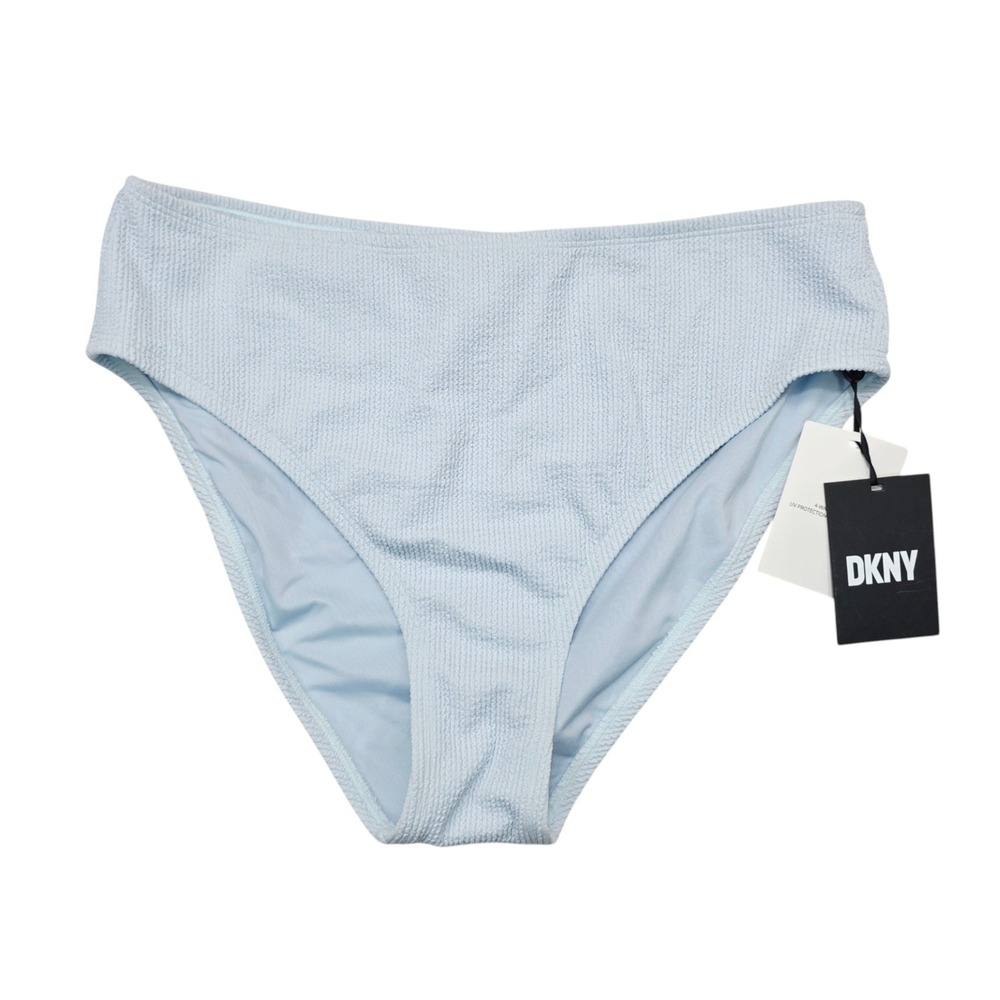 DKNY Womens High Waist Bikini Bottom Light Blue Textured DI2BV349 Size L